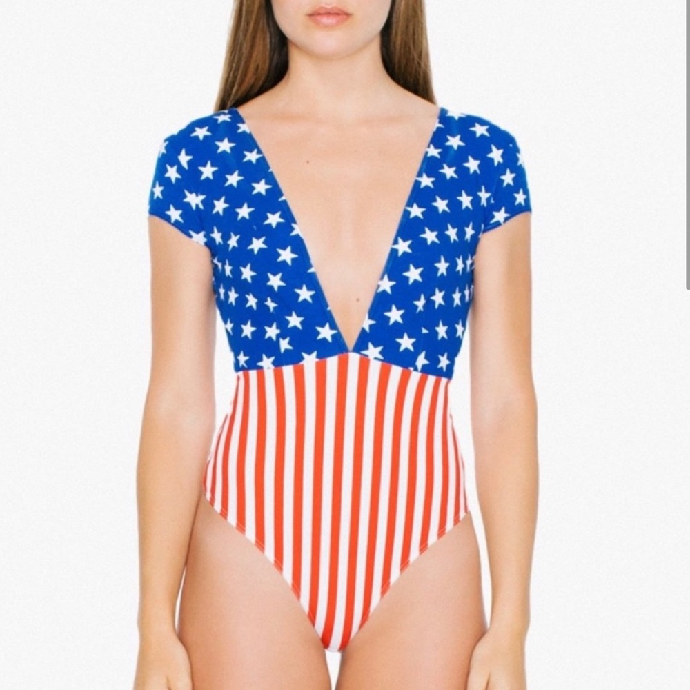 American Apparel Blue and Red Star Striped Bodysuit